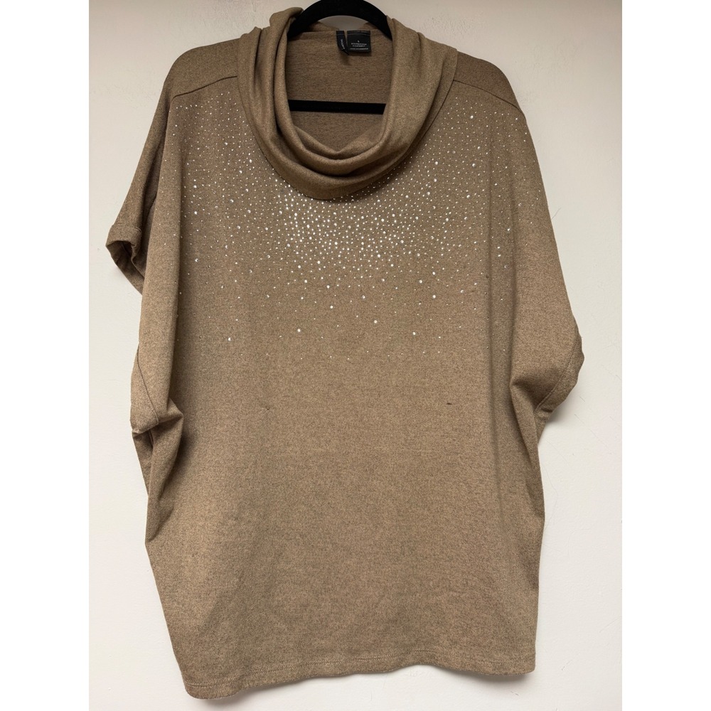 New Directions Brown Rhinestone Cowl Neck Poncho Top‎ Size L